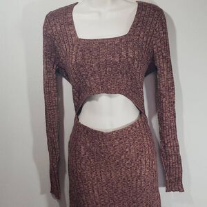 AFRM Womens Sweater Dress Large Modest Maxi Cut Out Long Sleeves Rust Brown Larg